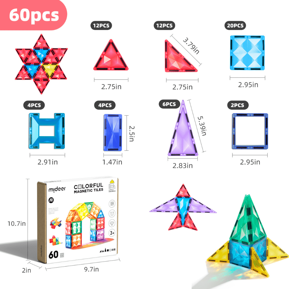 Colorful Magnetic Tiles 60pcs