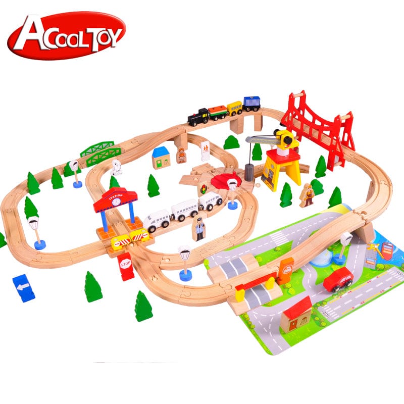 100pcs Wooden Toys Train Track Set Railway
