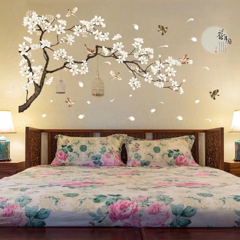 White Flower Tree Wall Decals