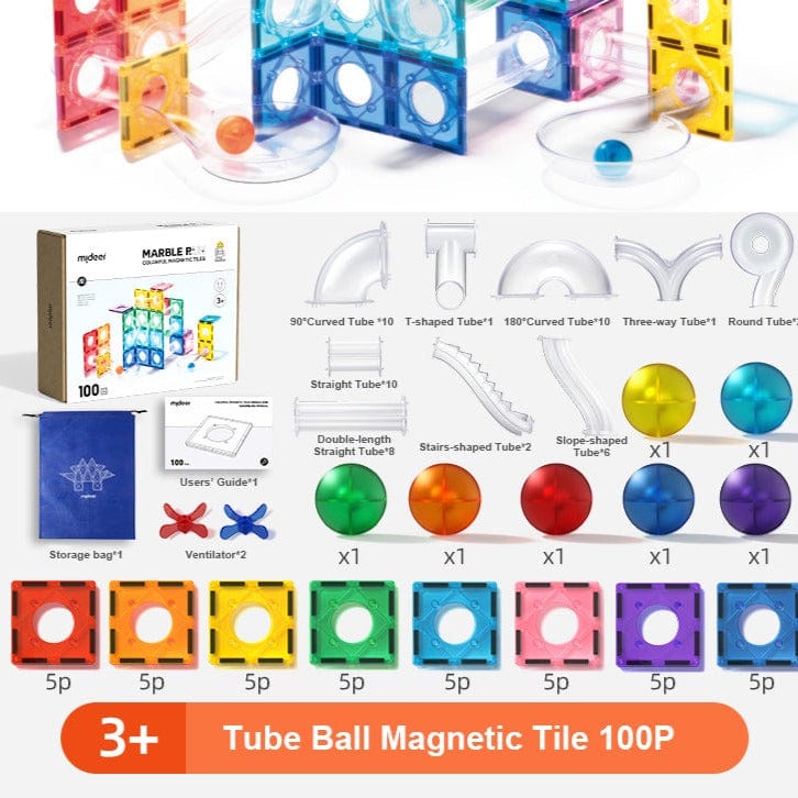 Colorful Magnetic Tiles - Marble Run 100PCS